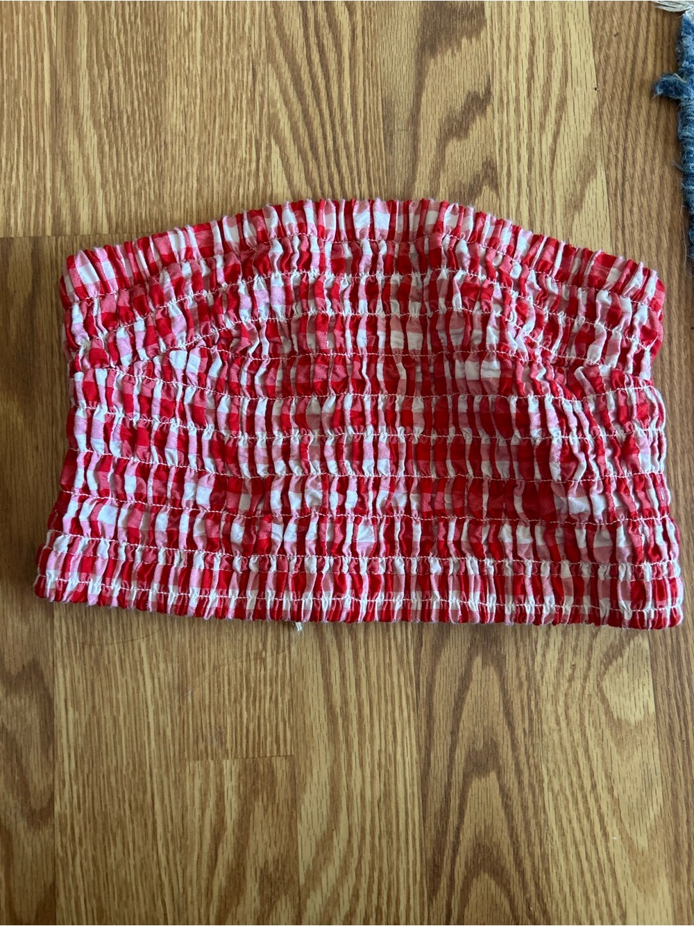 Red and White Smocked Tube Top - plaid gingham USA 4th of July Unbranded s